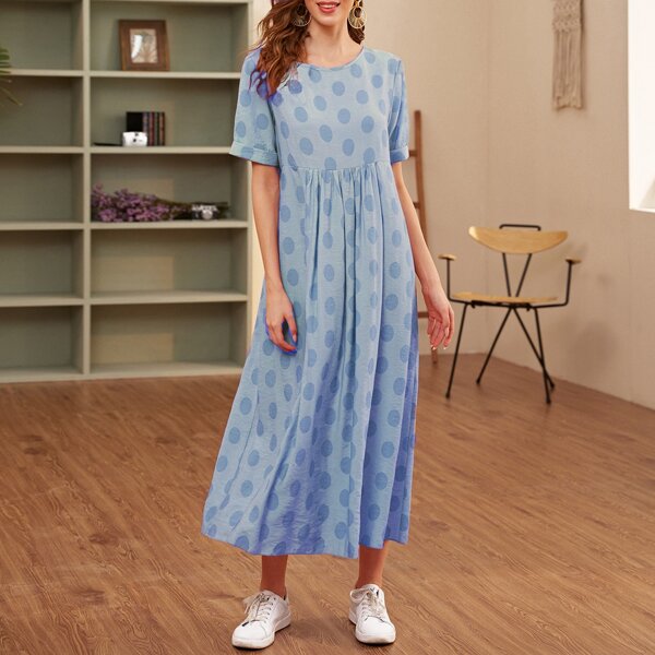

Polka Dot Smock Dress, Dusty blue