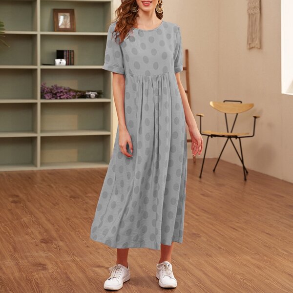 

Polka Dot Smock Dress, Light grey