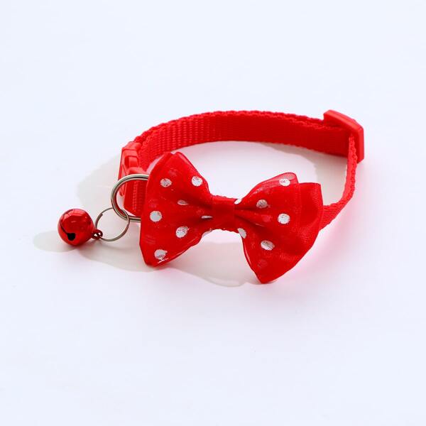 

1pc Cat Collar With Bow & Bell, Red