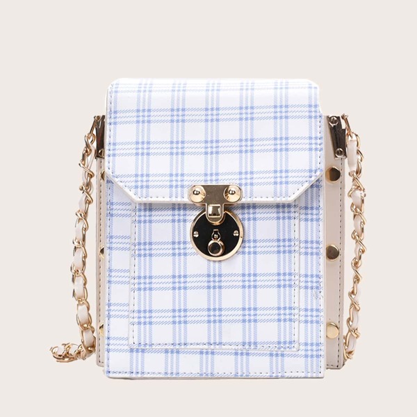 

Tartan Graphic Flap Crossbody Bag, Blue