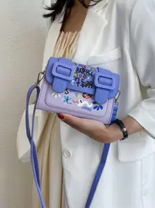 Teenage Girls' Personalized Graffiti Pattern Shoulder Bag With Flap, Fashionable Shoulder Bag - Purple - View 5