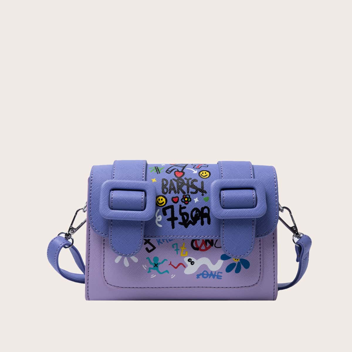 

Cartoon Graphic Flap Crossbody Bag, Purple
