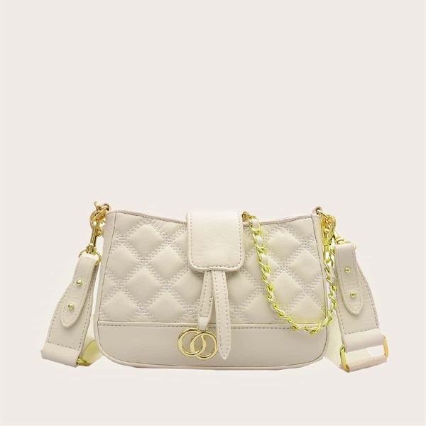 

Metal Decor Quilted Shoulder Bag, Beige