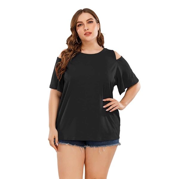 

Plus Solid Cold Shoulder Tee, Black