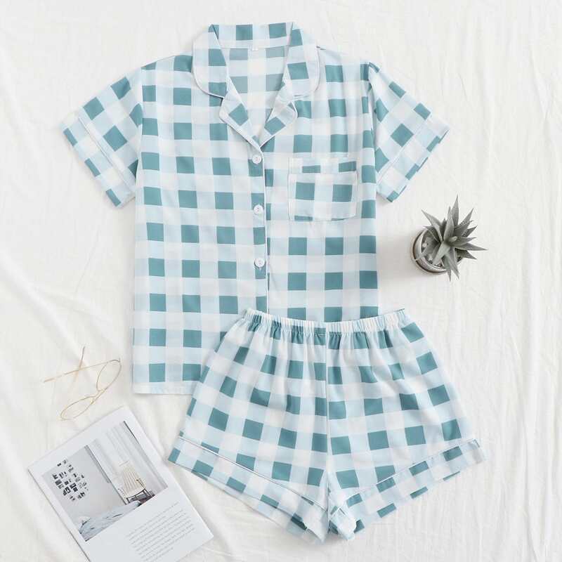 

Gingham Print Shorts PJ Set, Multicolor
