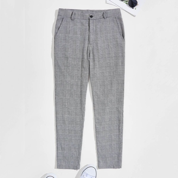

Men Slant Pocket Houndstooth Pants, Grey