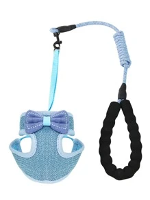 1pc Bow Tie Style Adjustable Cat Harness & Leash Set, Escape Proof Design Suitable For Cats And Small Dogs - Blue - View 5