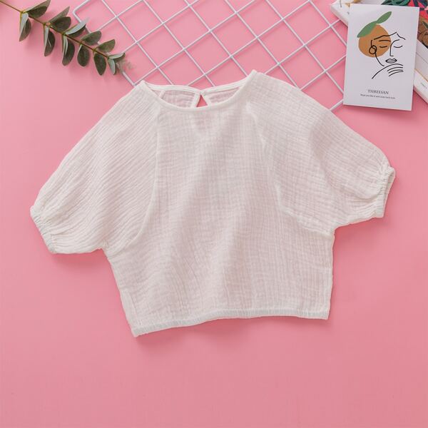 

Toddler Girls Textured Keyhole Back Blouse, White