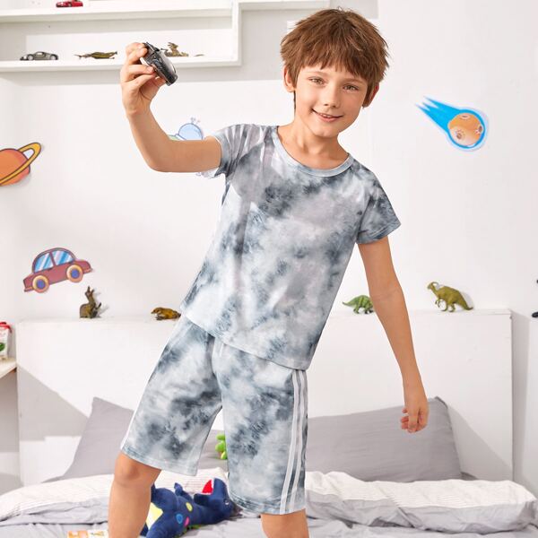 

Boys Tie Dye Side Stripe PJ Set, Grey