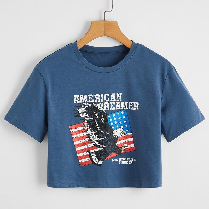 

American Flag Crop Top, Dusty blue
