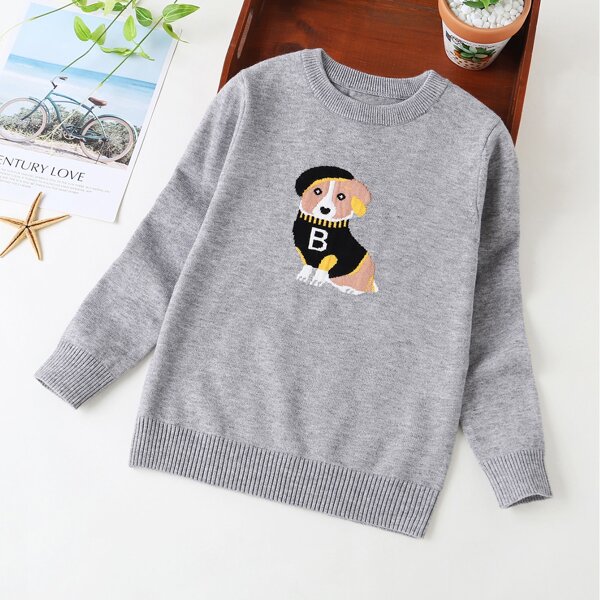 

Girls Dog & Letter Graphic Sweater, Light grey