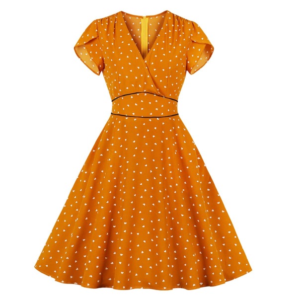 

Plus Confetti Heart Print Petal Sleeve Prom Gown Dress, Orange