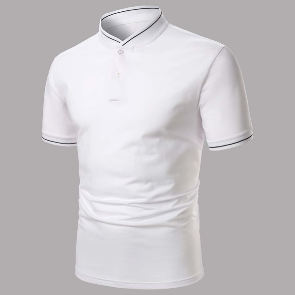 

Men Baseball Collar Polo Shirt, White