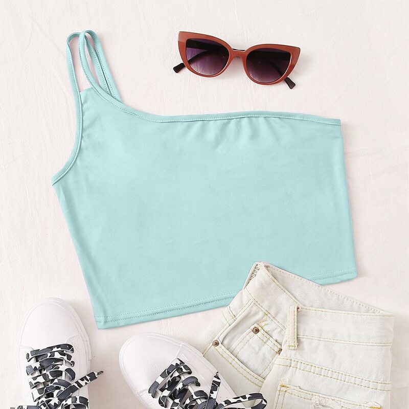 

One Shoulder Cami Crop Top, Green