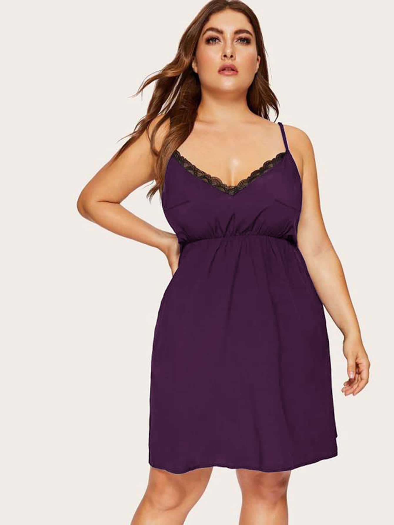 plus contrast lace cami dress