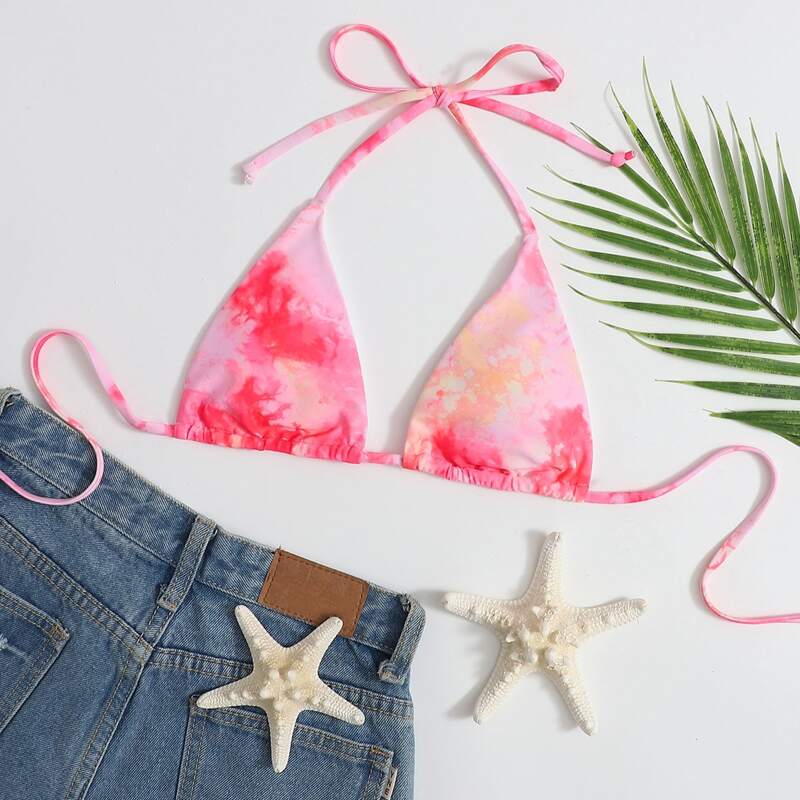 

Tie Dye Triangle Halter Bikini Top, Baby pink