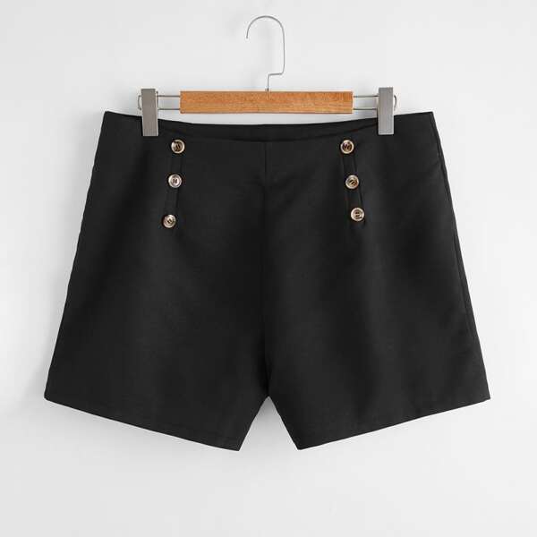 

Plus Button Front Straight Leg Shorts, Black