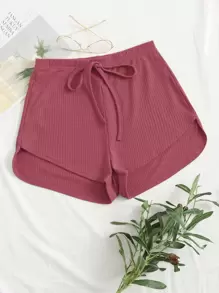 SHEIN EZwear Redwood Casual Vlak Korte broek Geknoopt