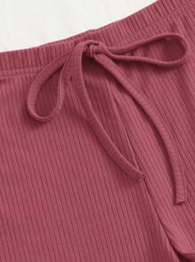 SHEIN EZwear Redwood Casual Vlak Korte broek Geknoopt