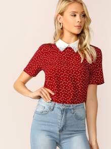 SHEIN Vermelho Frisado Casual Blusas