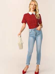 SHEIN Vermelho Frisado Casual Blusas