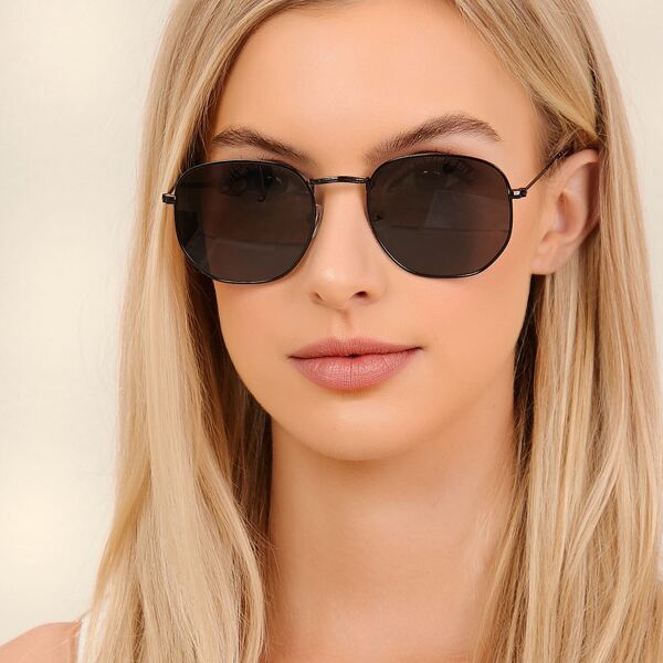

Thin Metal Frame Aviator Sunglasses, Black