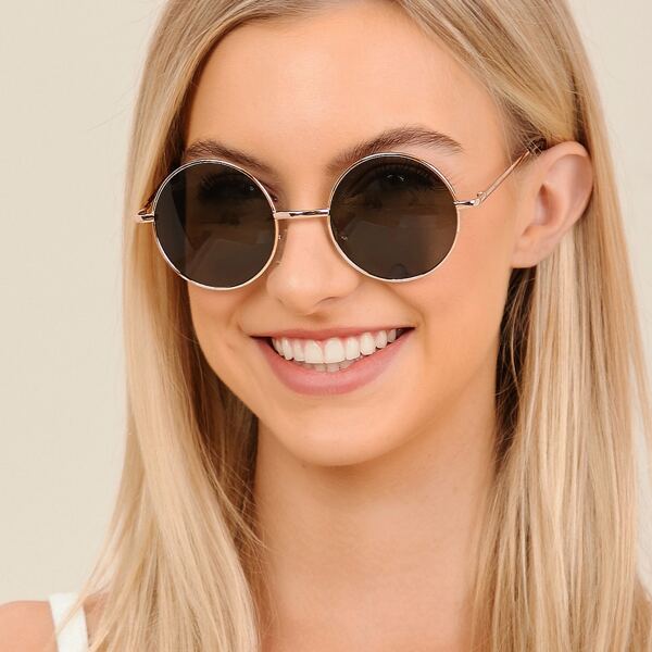 

Metal Frame Round Sunglasses, Brown