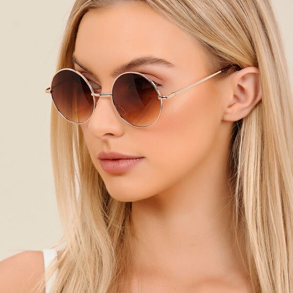 

Metal Frame Round Sunglasses, Brown