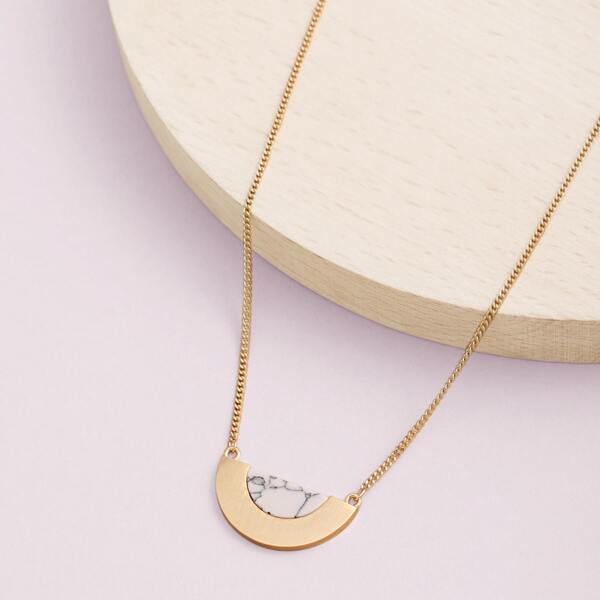 

Marble Detail Half Circle Pendant Necklace, Gold