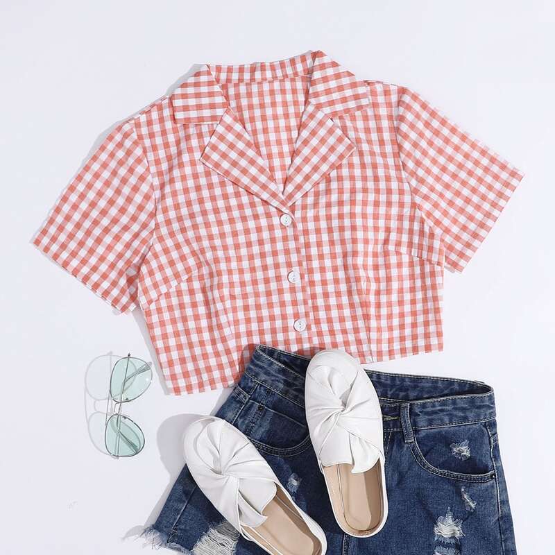 

Plaid Crop Shirt, Pink