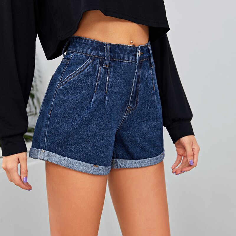 

Dark Wash Cuffed Denim Shorts