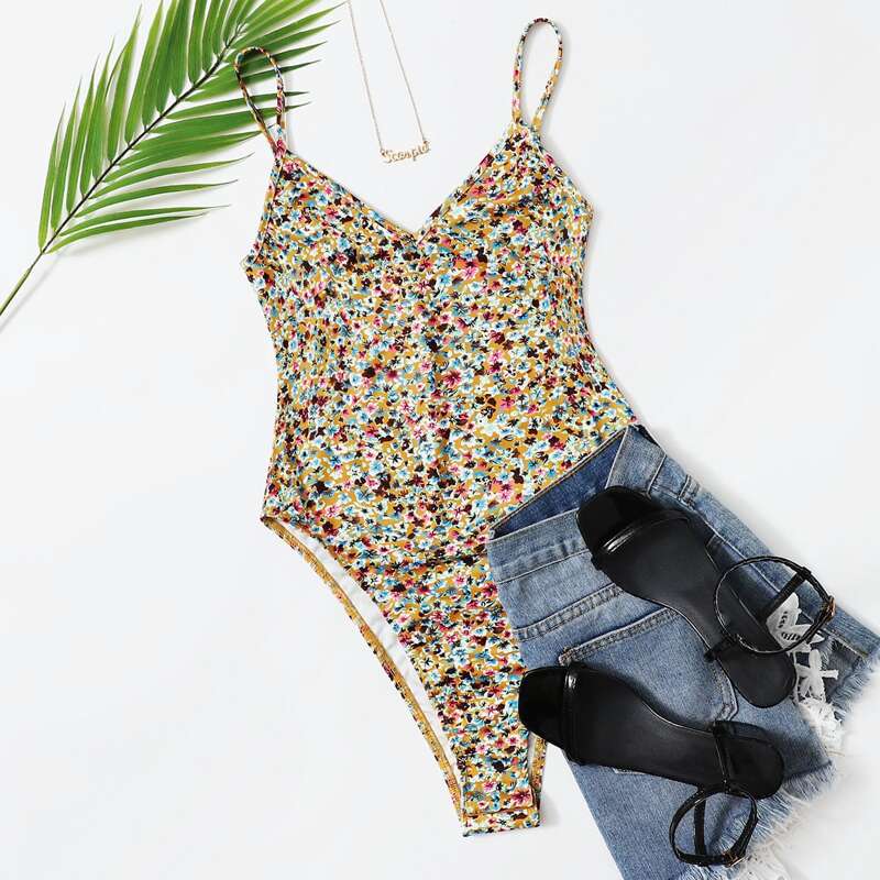 

Ditsy Floral High Cut Slip Bodysuit, Multicolor
