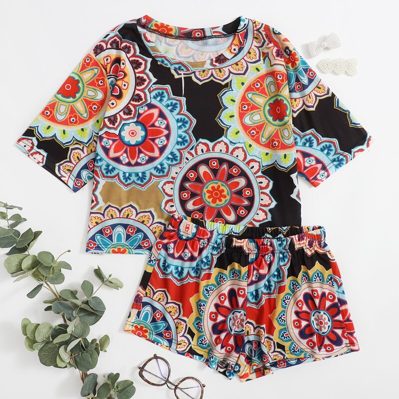 

Tribal Print Shorts PJ Set, Multicolor