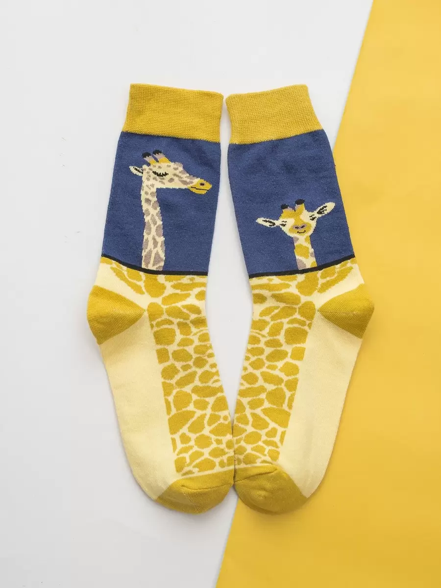 Giraffe Pattern Socks, Fall Socks - Multicolor - View 1