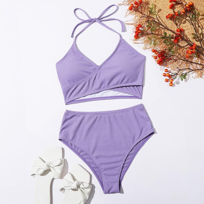 

Wrap High Waist Bikini Swimsuit, Pastel lilac purple