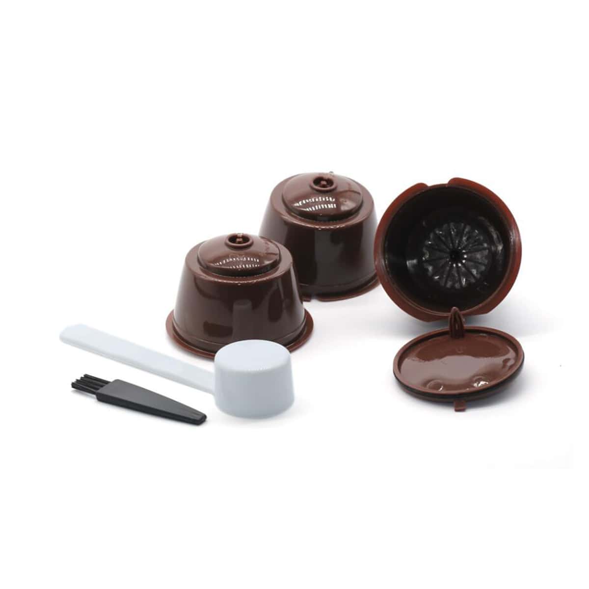 

1pc Coffee Filter Cup & 1pc Spoon & 1pc Brush, Coffee brown