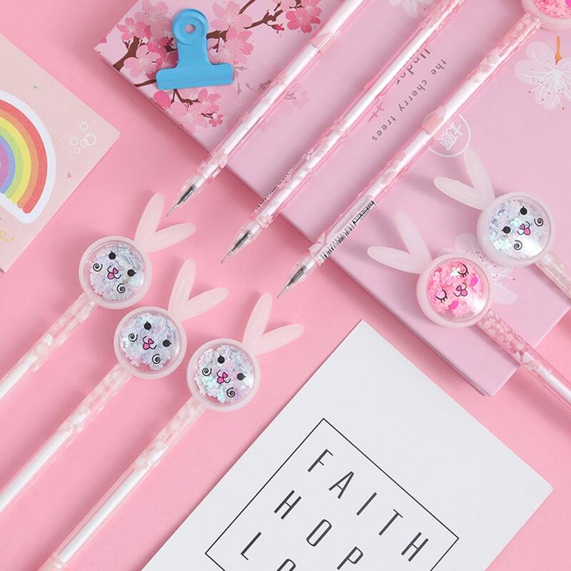 

6pcs Sequin Rabbit Gel Pen, Black