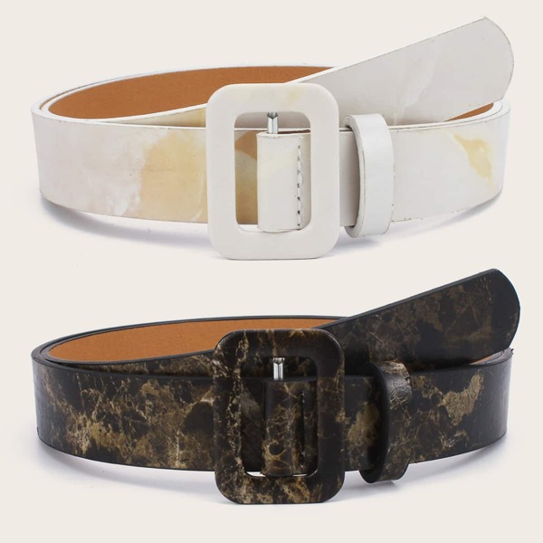 

2pcs Marble Pattern Buckle Belt, Multicolor