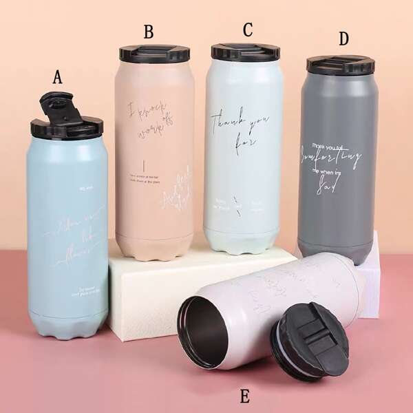 

1pc Slogan Graphic Vacuum Cup, Multicolor