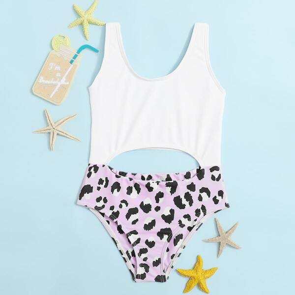 

Toddler Girls Contrast Leopard One Piece Swimsuit, Multicolor