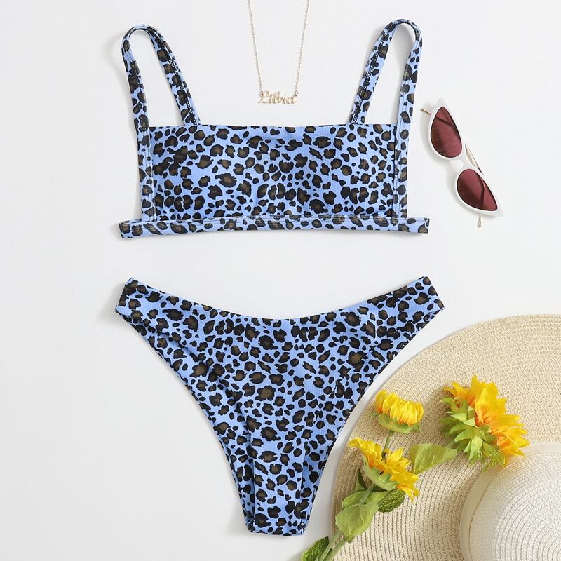 

Leopard High Leg Bikini Swimsuit, Blue