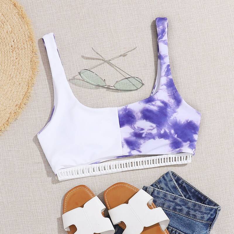 

Tie Dye Spliced Bikini Top, Multicolor
