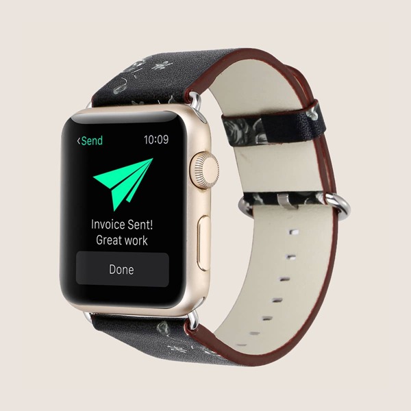 

1pc Flower Print iWatch Band, Black and white