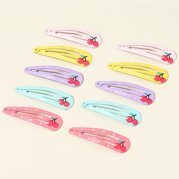 

10pcs Cherry Pattern Hair Snap Clip, Multicolor