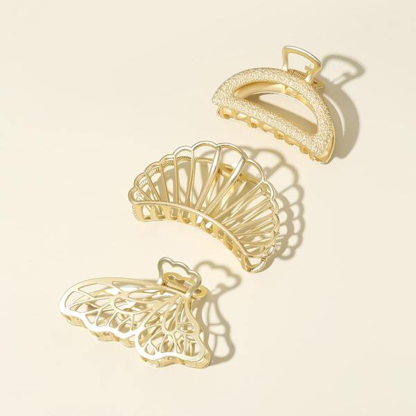 

3pcs Metallic Hair Claw, Gold