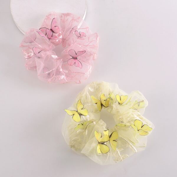 

2pcs Butterfly Pattern Mesh Scrunchie, Multicolor