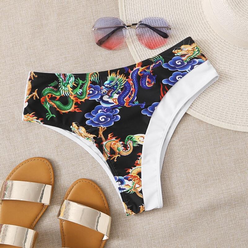 

Colorblock Dragon Print Bikini Bottom, Multicolor