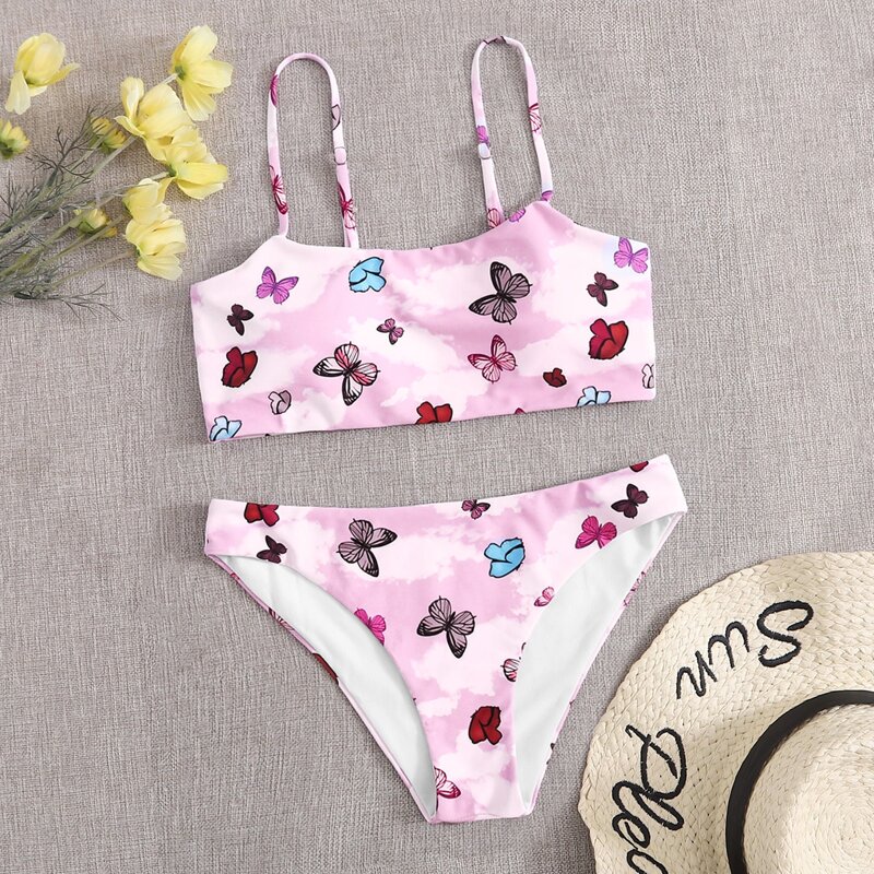 

Butterfly Tie Dye Bikini Swimsuit, Baby pink