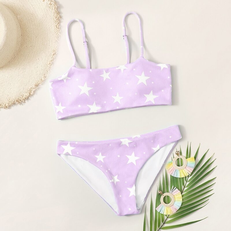 

Rib Star Print Bikini Swimsuit, Pastel lilac purple