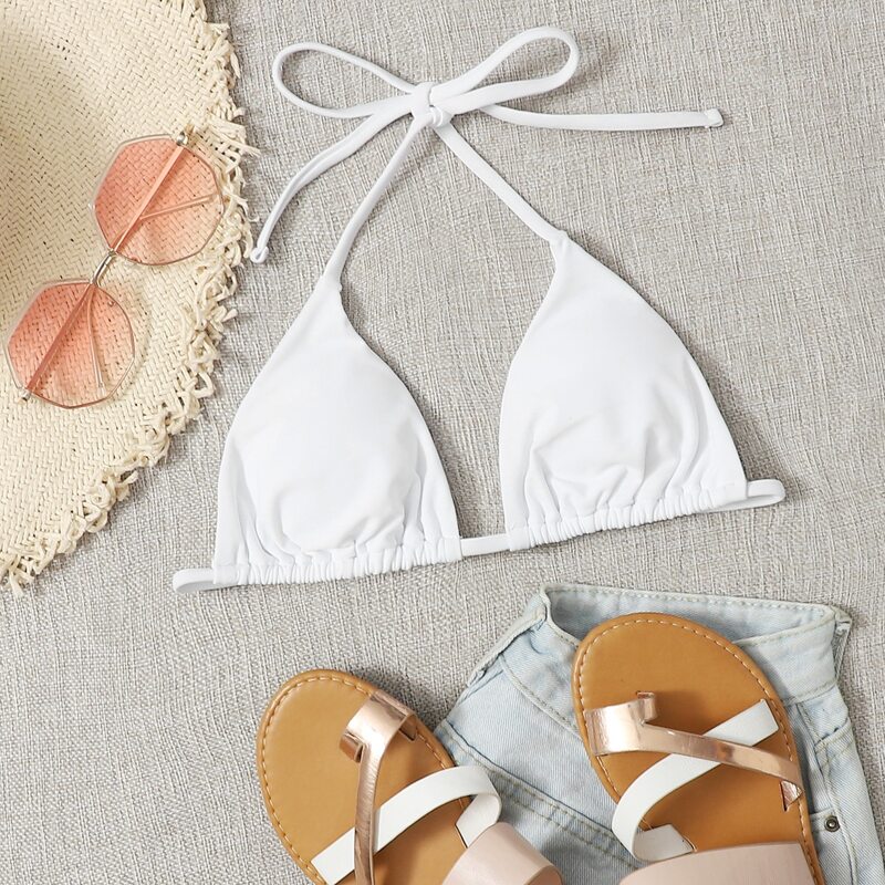 

Triangle Halter Bikini Top, White